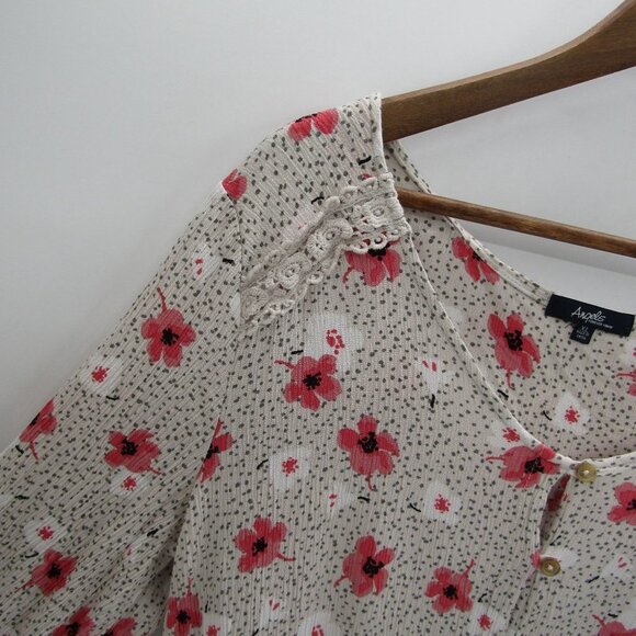 Angels Womens 3/4 Sleeve Button Front Floral Peplum Blouse Top XL Casual Rayon - Picture 8 of 14